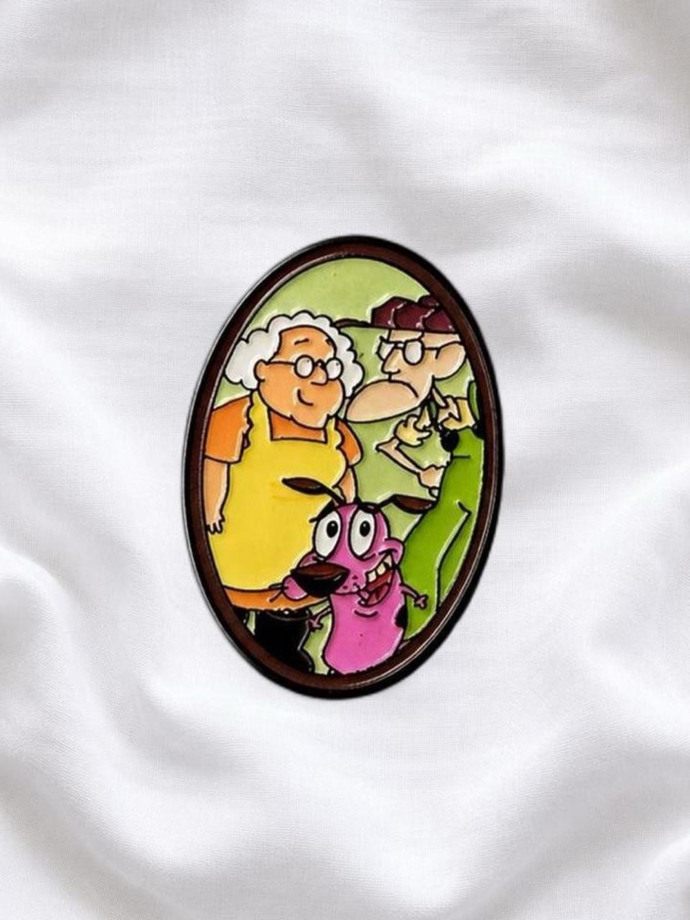 Courage the Cowardly Dog Enamel Pin - Cartoon Family Artwork